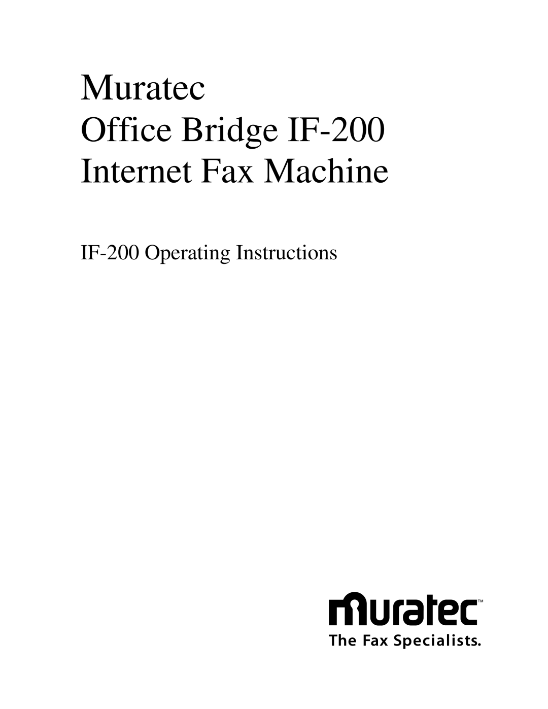 Muratec IF-200 operating instructions Muratec 