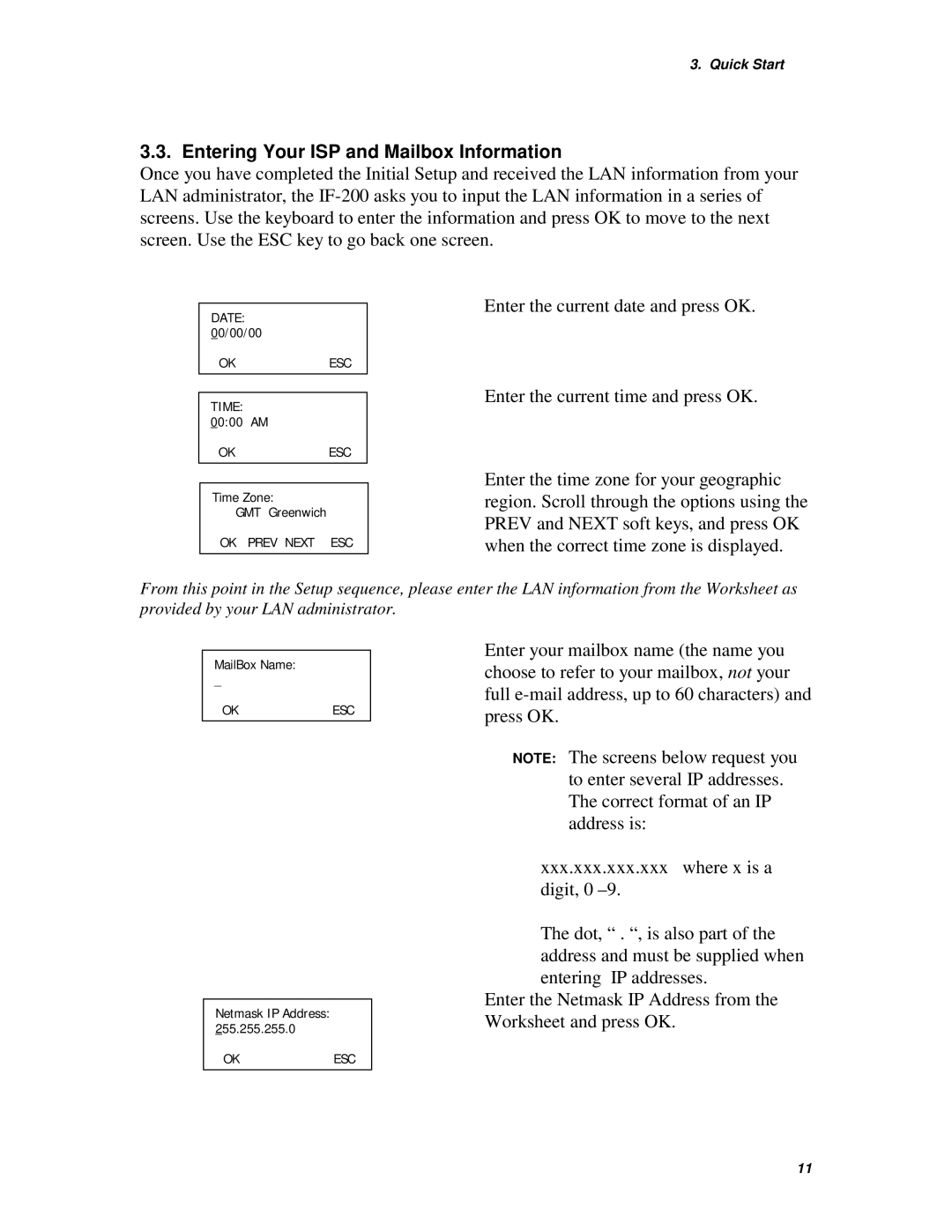 Muratec IF-200 operating instructions Entering Your ISP and Mailbox Information 