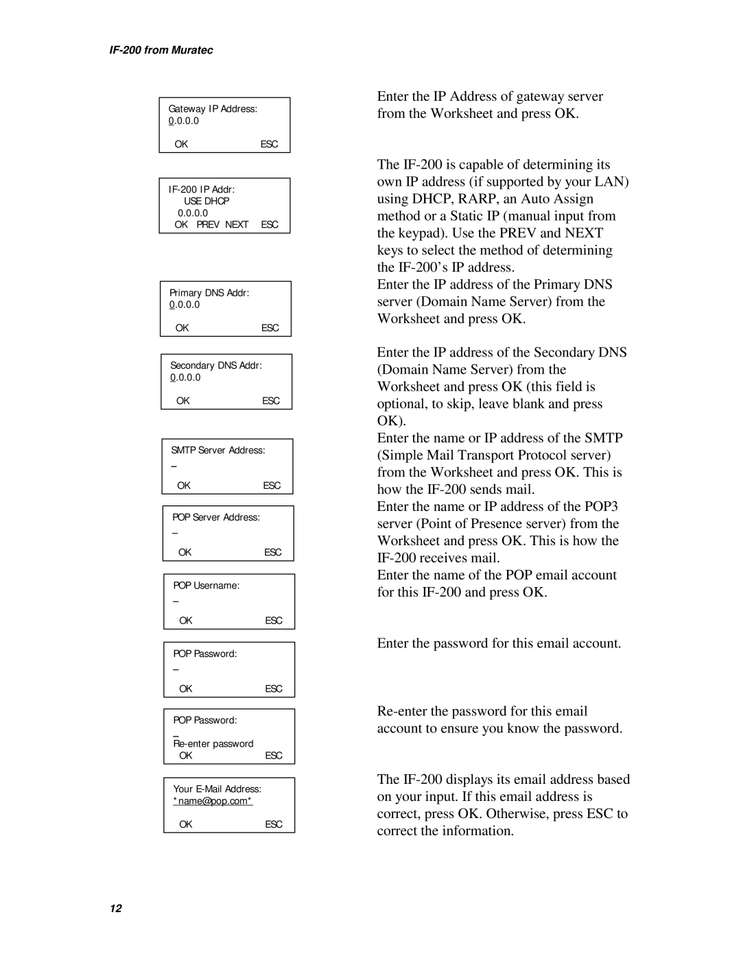 Muratec IF-200 operating instructions Gateway IP Address 