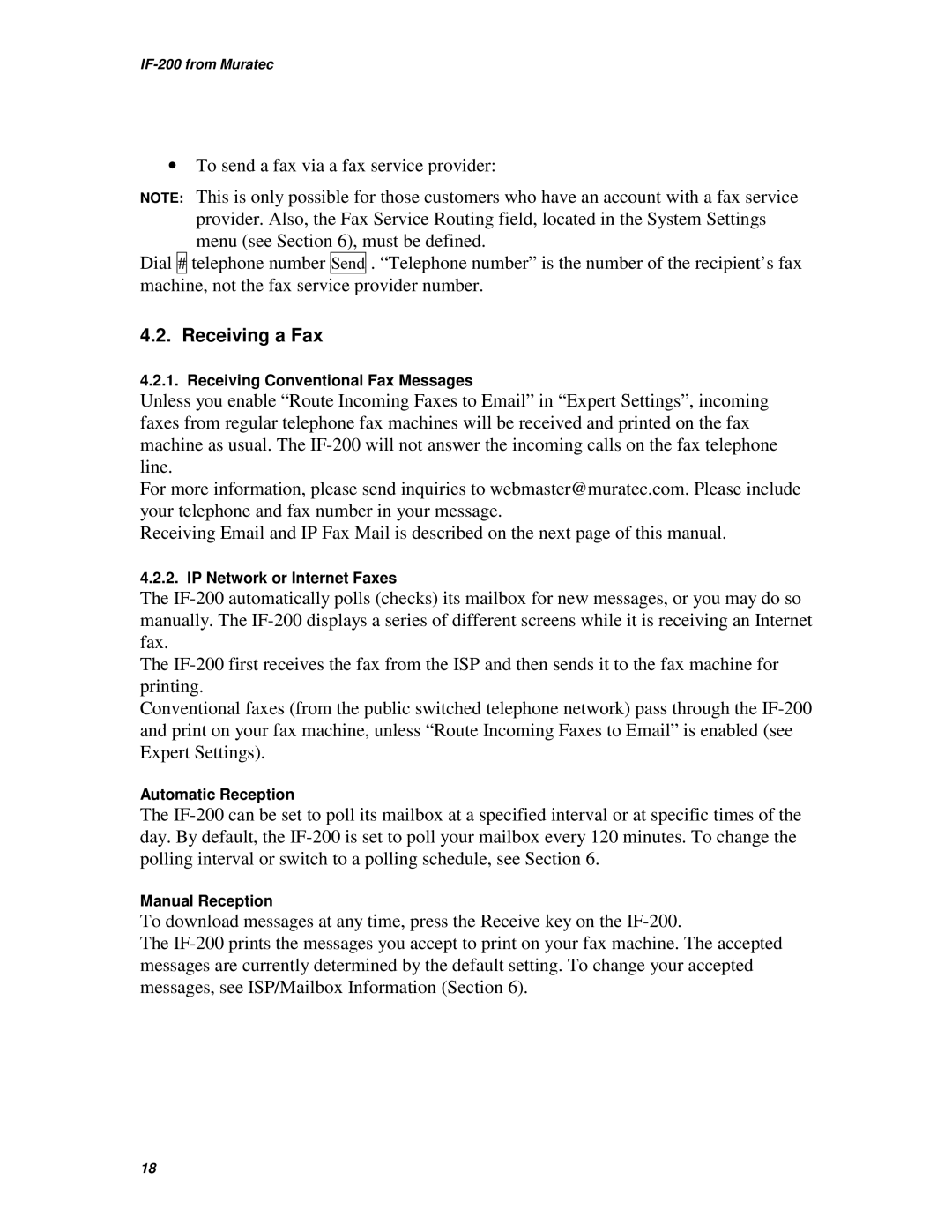 Muratec IF-200 operating instructions Receiving a Fax 