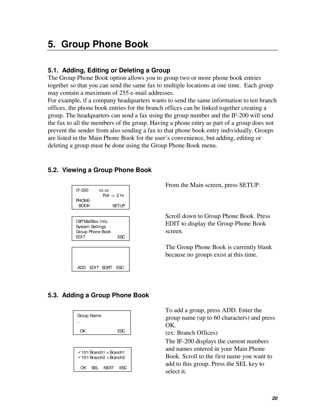 Muratec IF-200 Adding, Editing or Deleting a Group, Viewing a Group Phone Book, Adding a Group Phone Book 