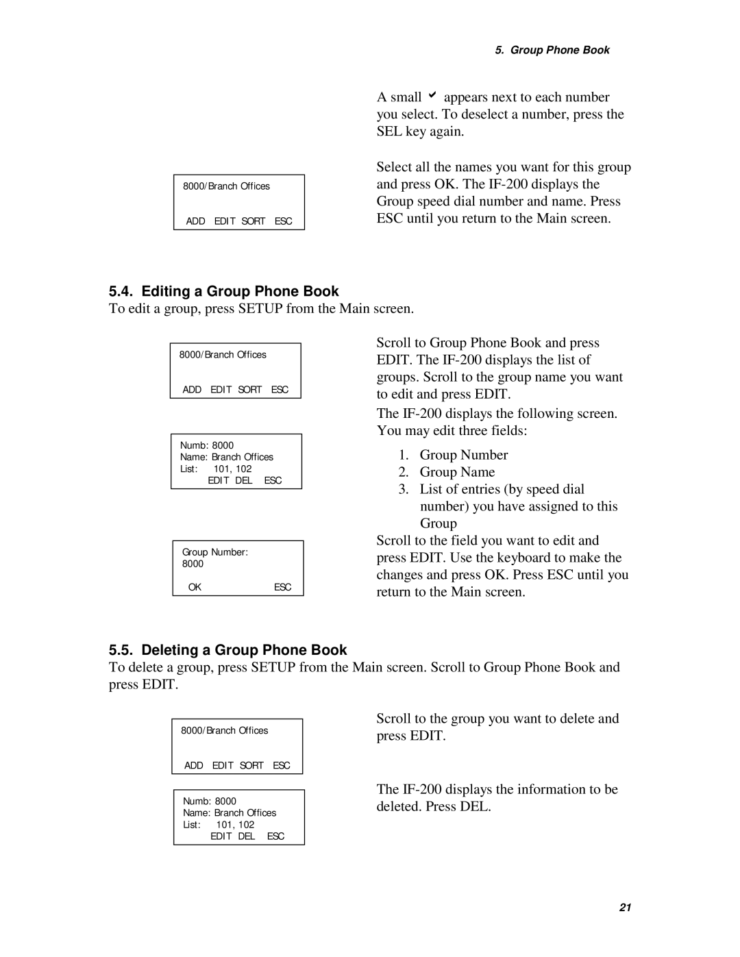 Muratec IF-200 operating instructions Editing a Group Phone Book, Deleting a Group Phone Book 