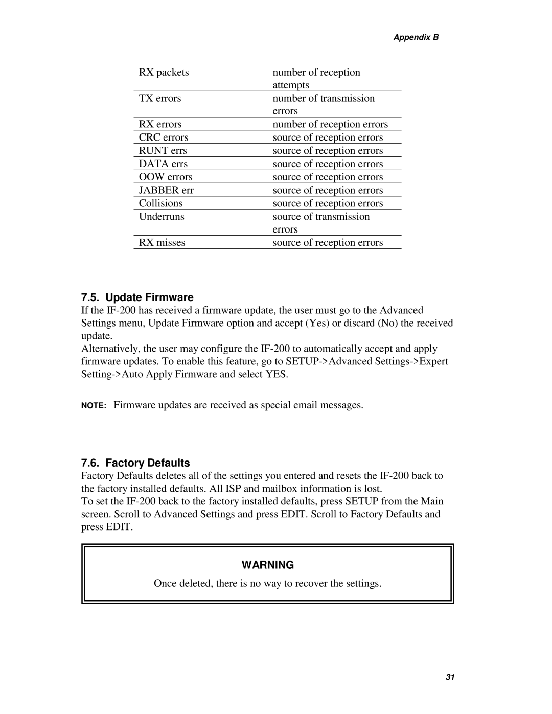 Muratec IF-200 operating instructions Update Firmware, Factory Defaults 