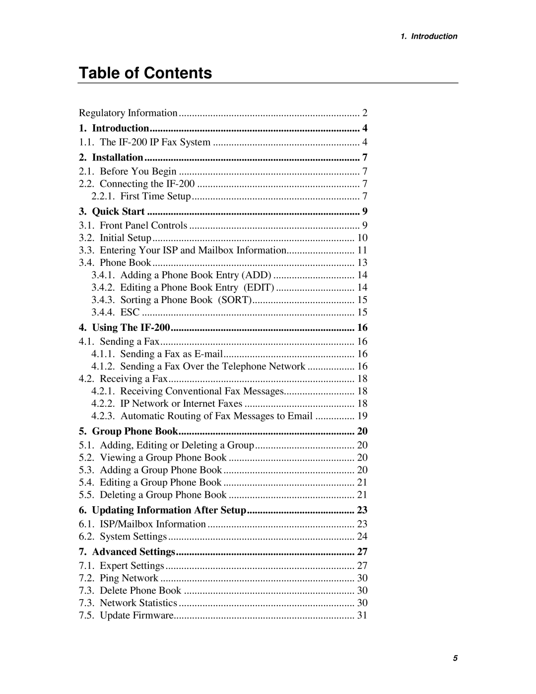 Muratec IF-200 operating instructions Table of Contents 