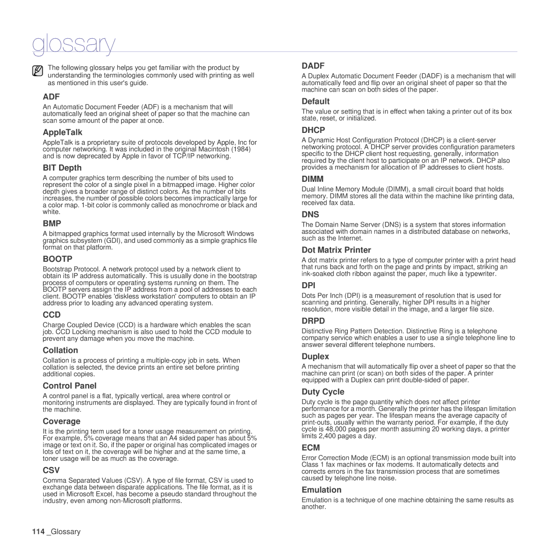 Muratec M F X - 4 5 5 5, M F X - 5 5 5 5 manual Glossary, Adf 