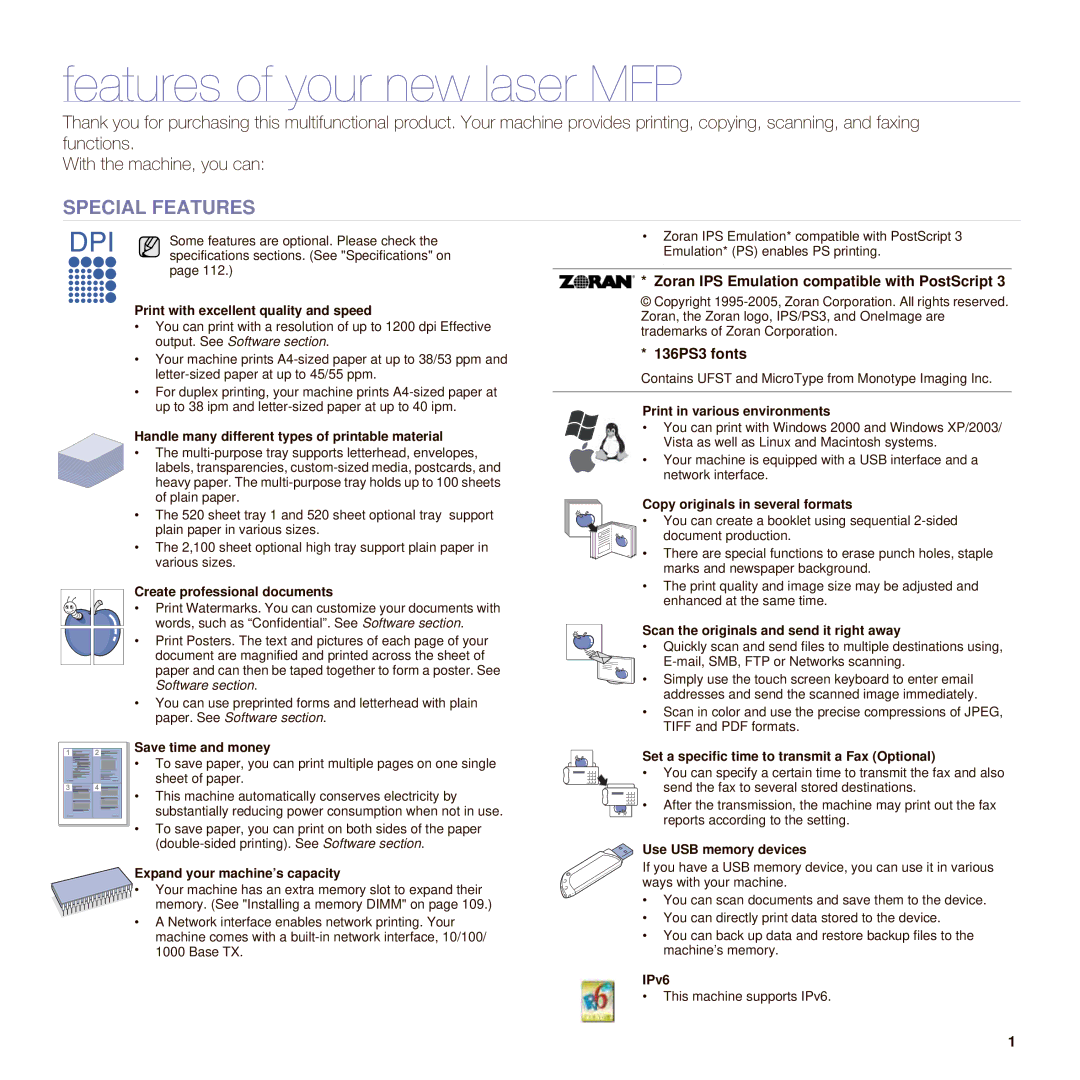 Muratec M F X - 5 5 5 5, M F X - 4 5 5 5 manual Features of your new laser MFP, Special Features 