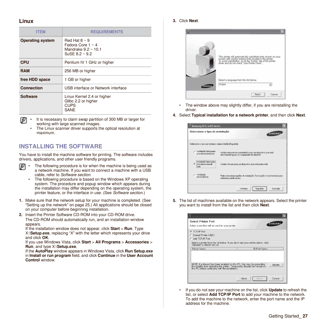 Muratec M F X - 5 5 5 5, M F X - 4 5 5 5 manual Installing the Software, Linux 