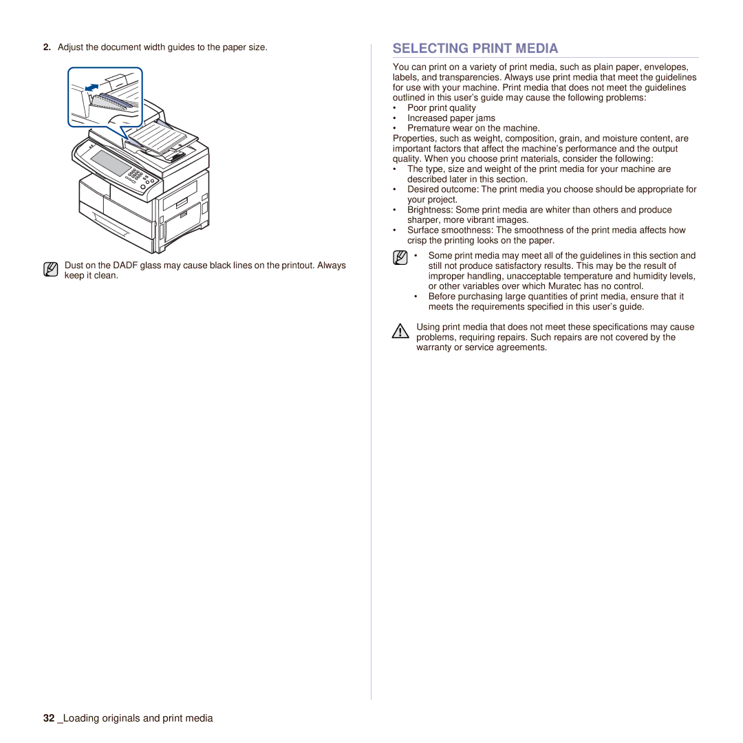 Muratec M F X - 4 5 5 5, M F X - 5 5 5 5 manual Selecting Print Media 