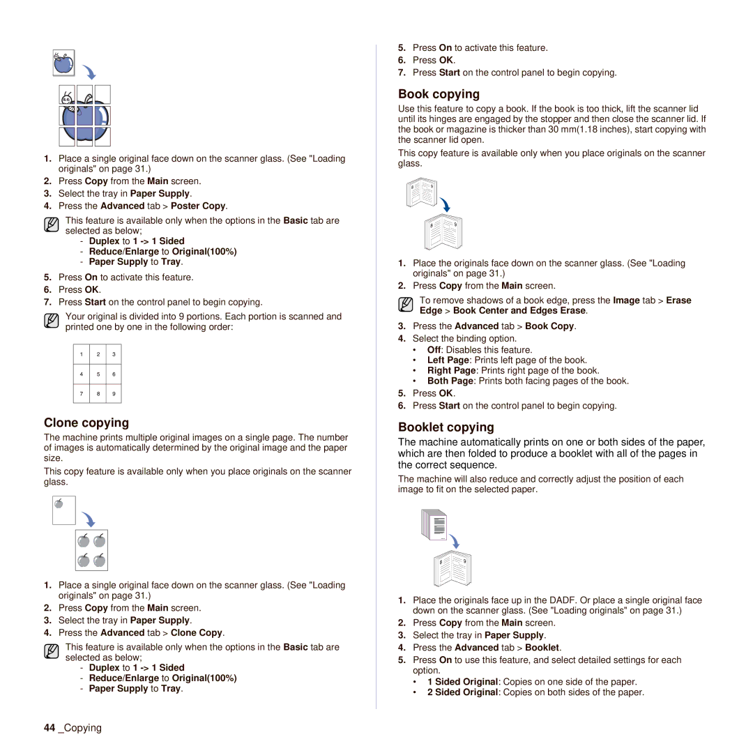 Muratec M F X - 4 5 5 5, M F X - 5 5 5 5 manual Clone copying, Book copying, Booklet copying 