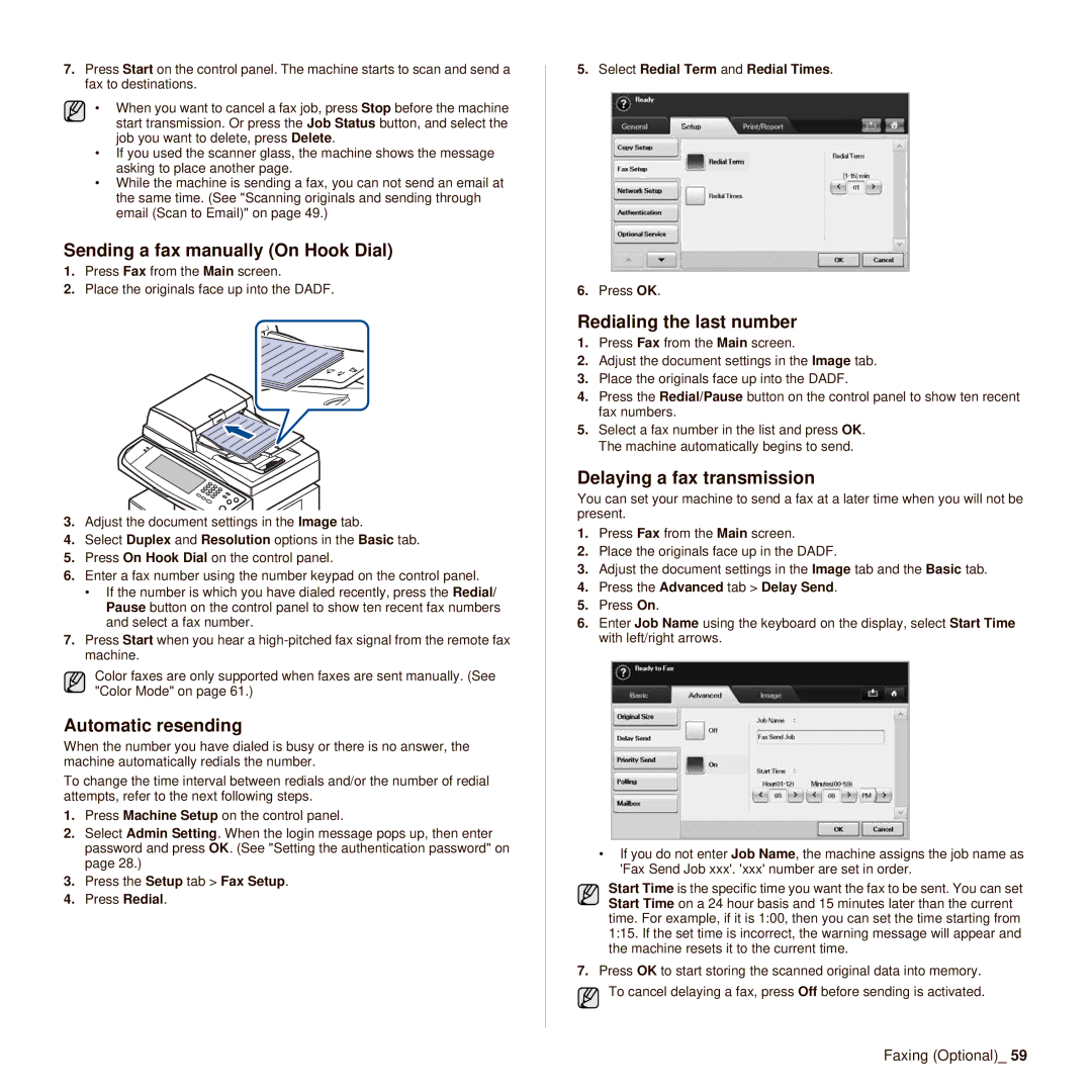 Muratec M F X - 5 5 5 5 Sending a fax manually On Hook Dial, Automatic resending, Redialing the last number 