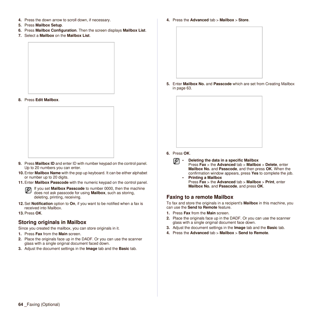 Muratec M F X - 4 5 5 5, M F X - 5 5 5 5 manual Storing originals in Mailbox, Faxing to a remote Mailbox 