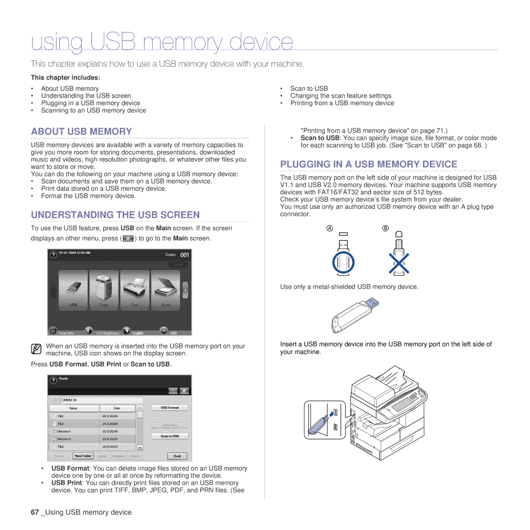 Muratec M F X - 5 5 5 5, M F X - 4 5 5 5 manual Using USB memory device, About USB Memory, Understanding the USB Screen 