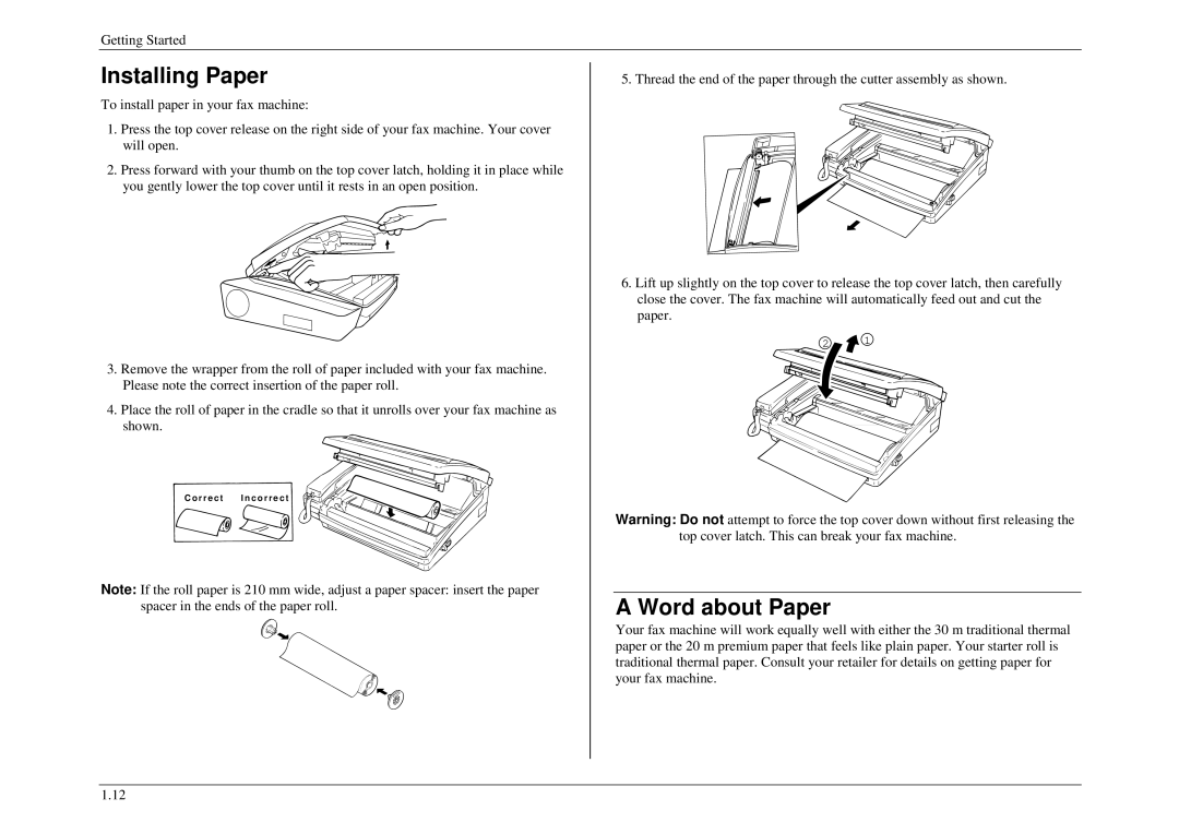 Muratec M880, M840, M860 manual Installing Paper, Word about Paper 