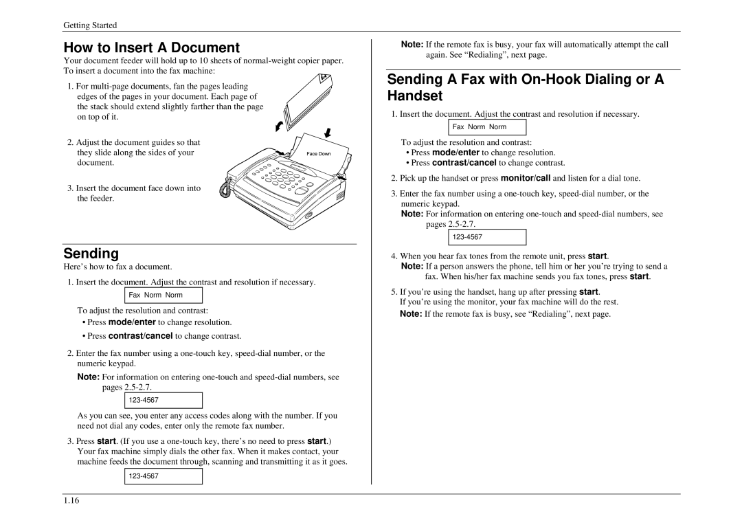 Muratec M860, M840, M880 manual How to Insert a Document, Sending a Fax with On-Hook Dialing or a, Handset 