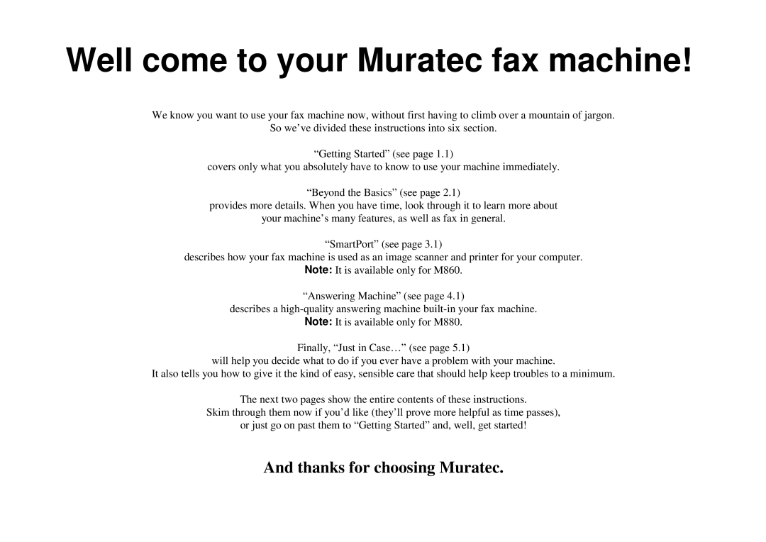 Muratec M840, M880, M860 manual Well come to your Muratec fax machine 