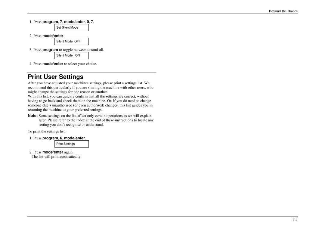 Muratec M880, M840, M860 manual Print User Settings, Press program, 6, mode/enter 