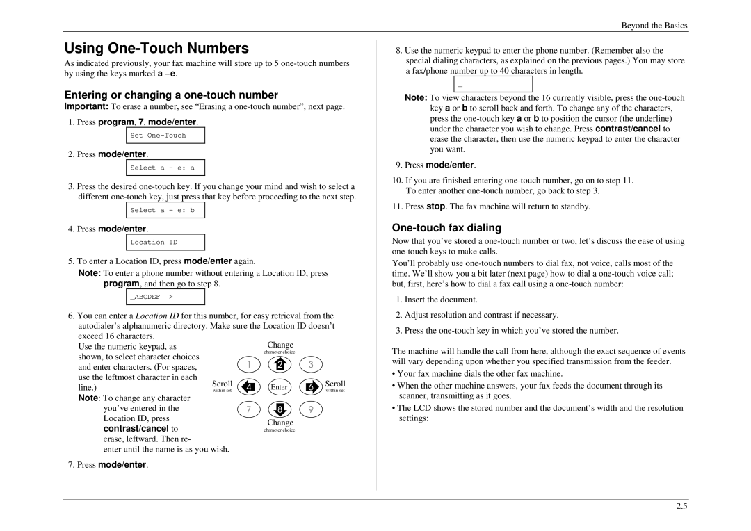 Muratec M840, M880, M860 manual Using One-Touch Numbers, Entering or changing a one-touch number, One-touch fax dialing 