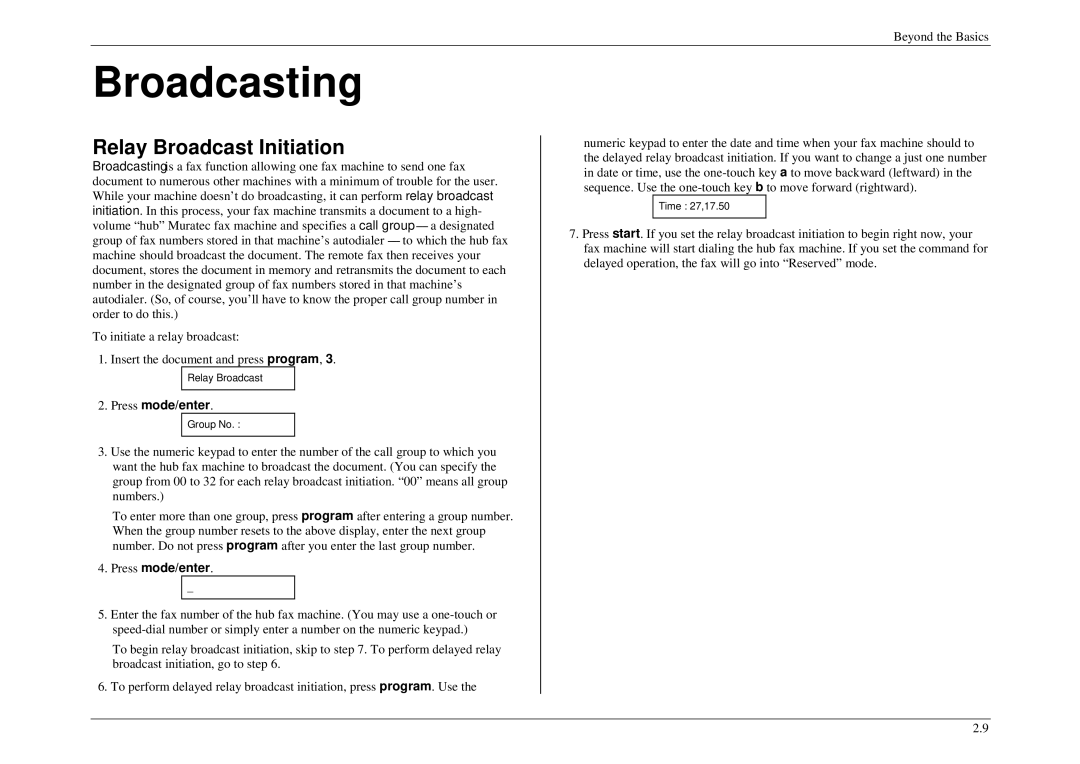 Muratec M880, M840, M860 manual Broadcasting, Relay Broadcast Initiation 