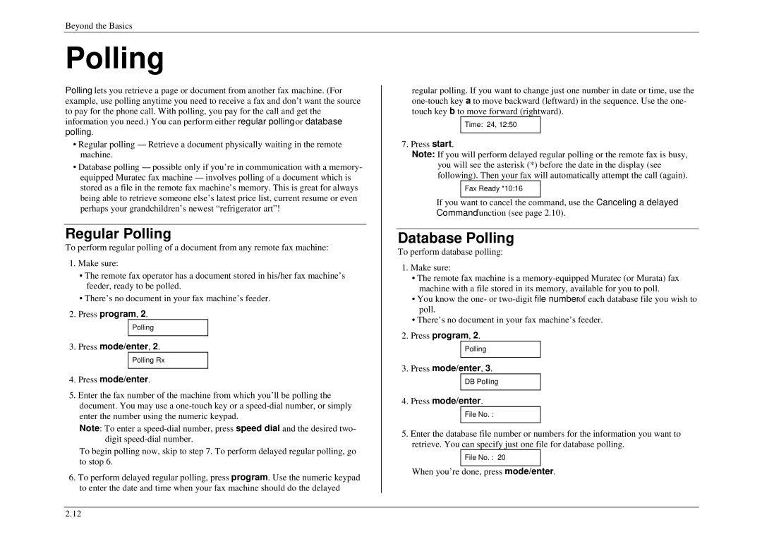 Muratec M880, M840, M860 manual Regular Polling, Database Polling 