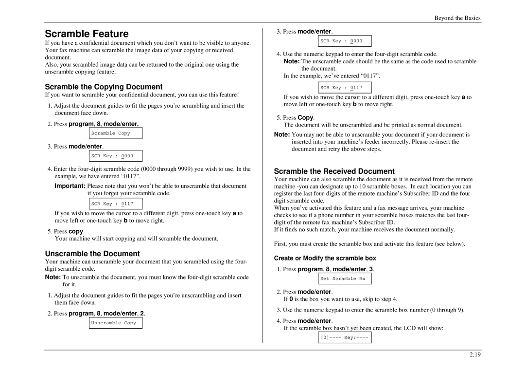 Muratec M860 Scramble Feature, Scramble the Copying Document, Unscramble the Document, Scramble the Received Document 