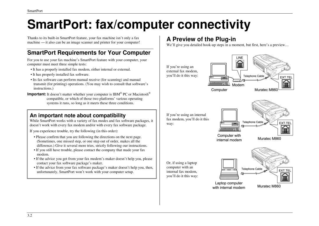 Muratec M880, M840 SmartPort fax/computer connectivity, SmartPort Requirements for Your Computer, Preview of the Plug-in 