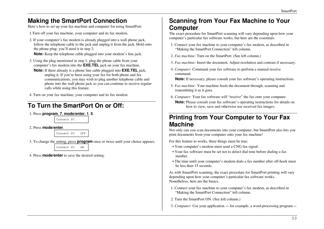 Muratec M860, M840, M880 manual Making the SmartPort Connection, To Turn the SmartPort On or Off 