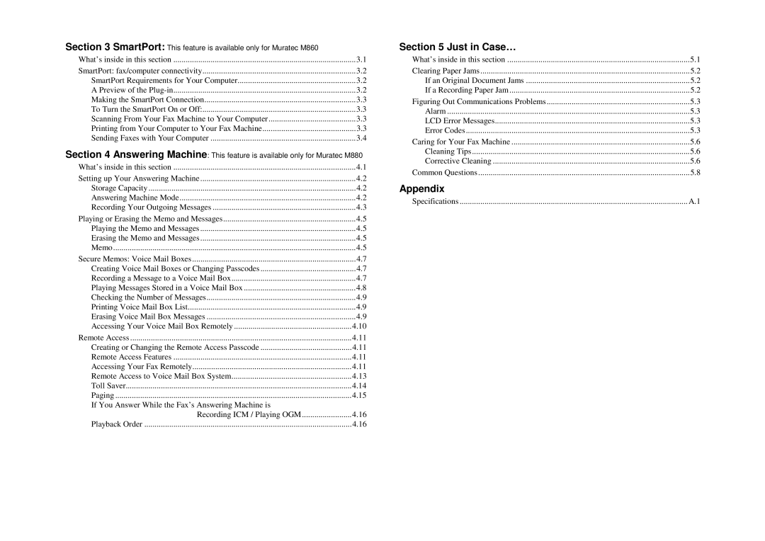 Muratec M840, M880, M860 manual Appendix 