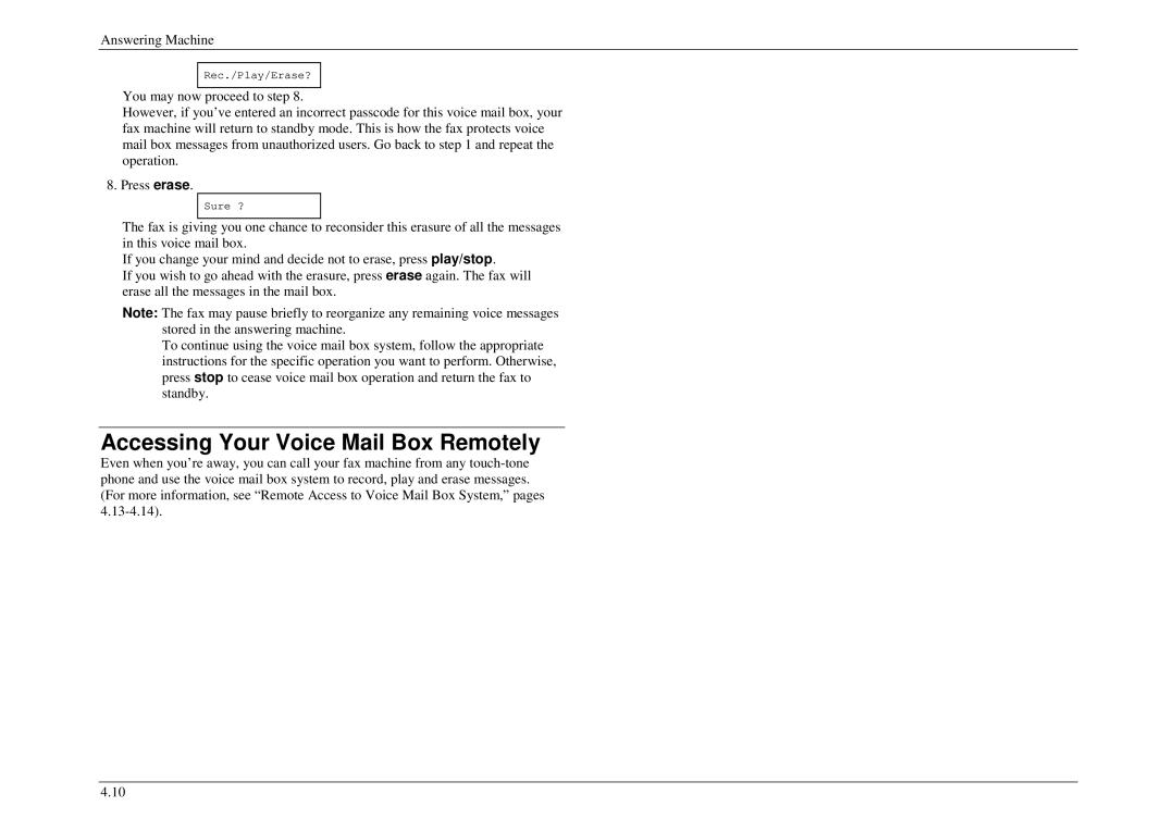 Muratec M840, M880, M860 manual Accessing Your Voice Mail Box Remotely 