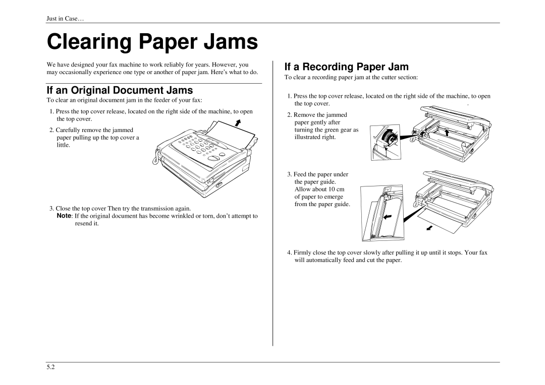 Muratec M880, M840, M860 manual Clearing Paper Jams, If an Original Document Jams, If a Recording Paper Jam 