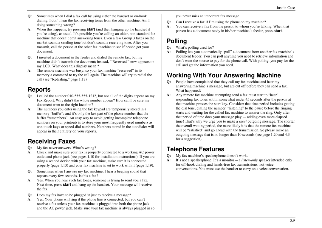 Muratec M860, M840, M880 manual Reports, Receiving Faxes, Polling, Working With Your Answering Machine, Telephone Features 