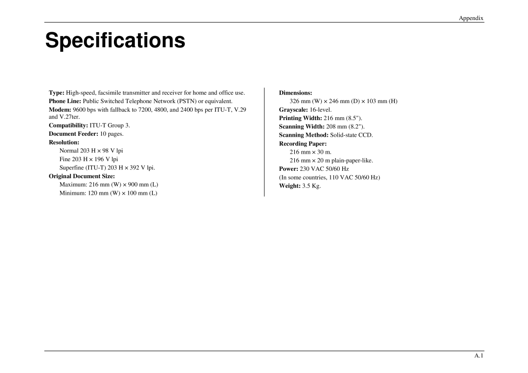 Muratec M840, M880, M860 manual Specifications 