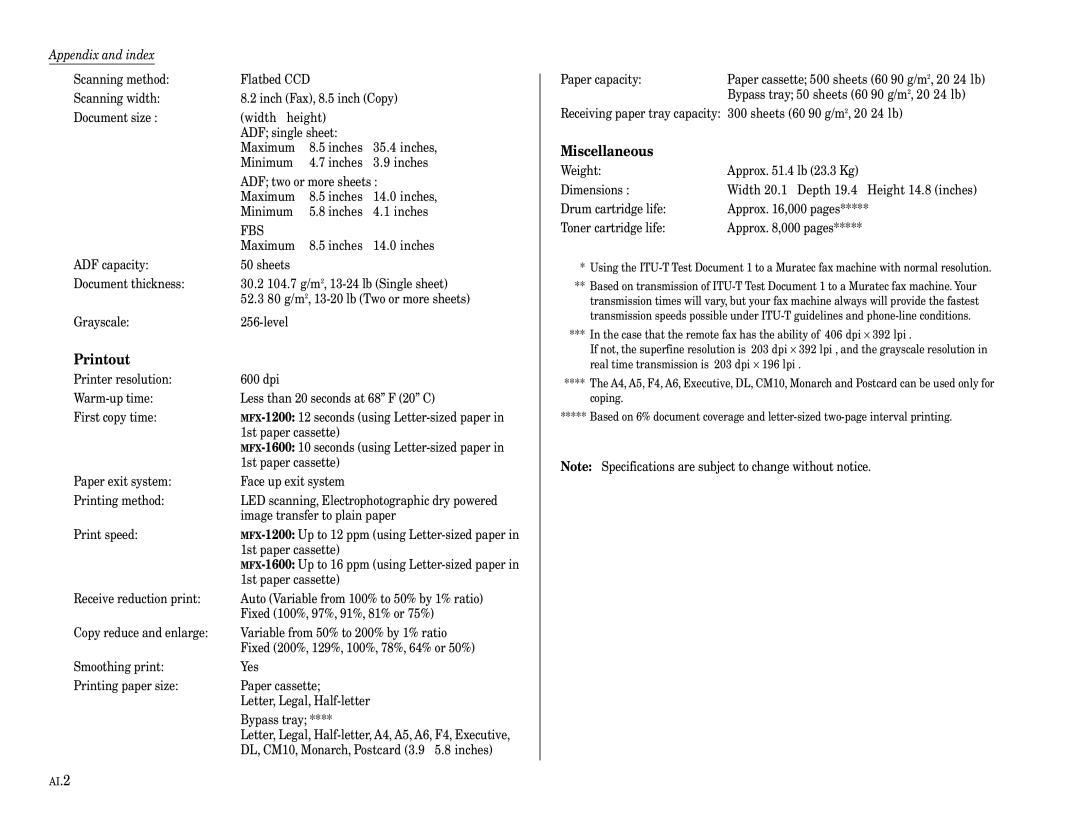 Muratec MFX-1200, MFX-1600 manual Printout 