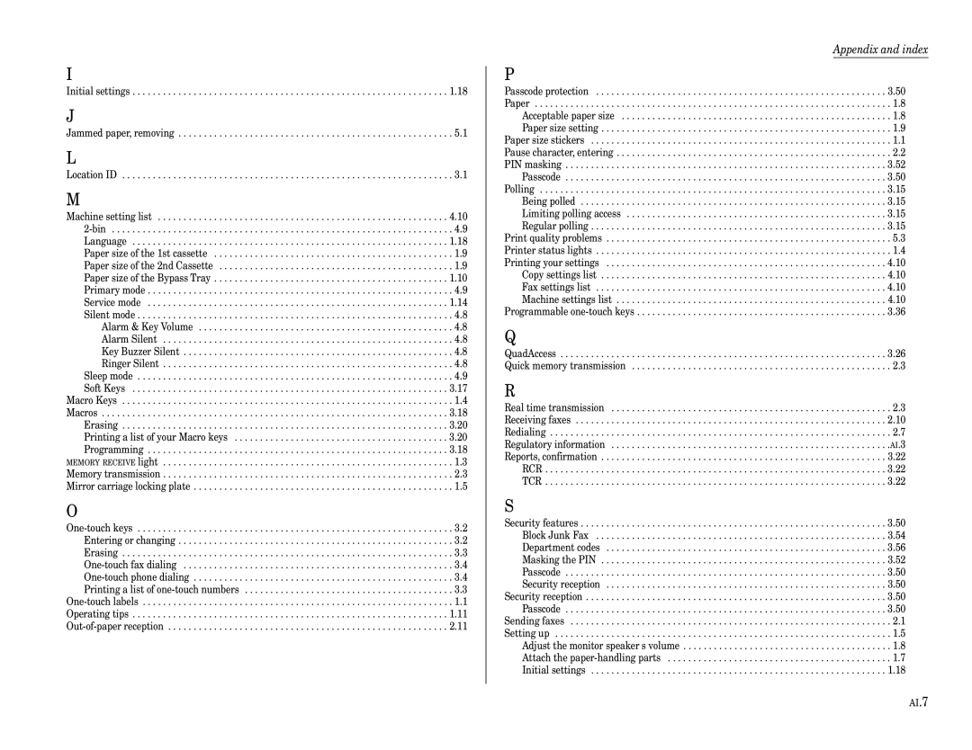 Muratec MFX-1600, MFX-1200 manual Initial settings Jammed paper, removing Location ID 