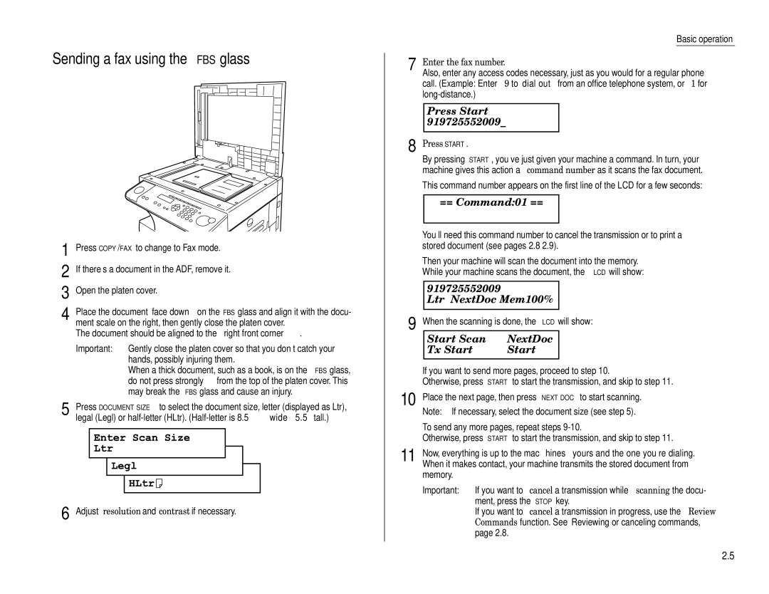 Muratec MFX-1600, MFX-1200 manual Sending a fax using the FBS glass, Press Start 