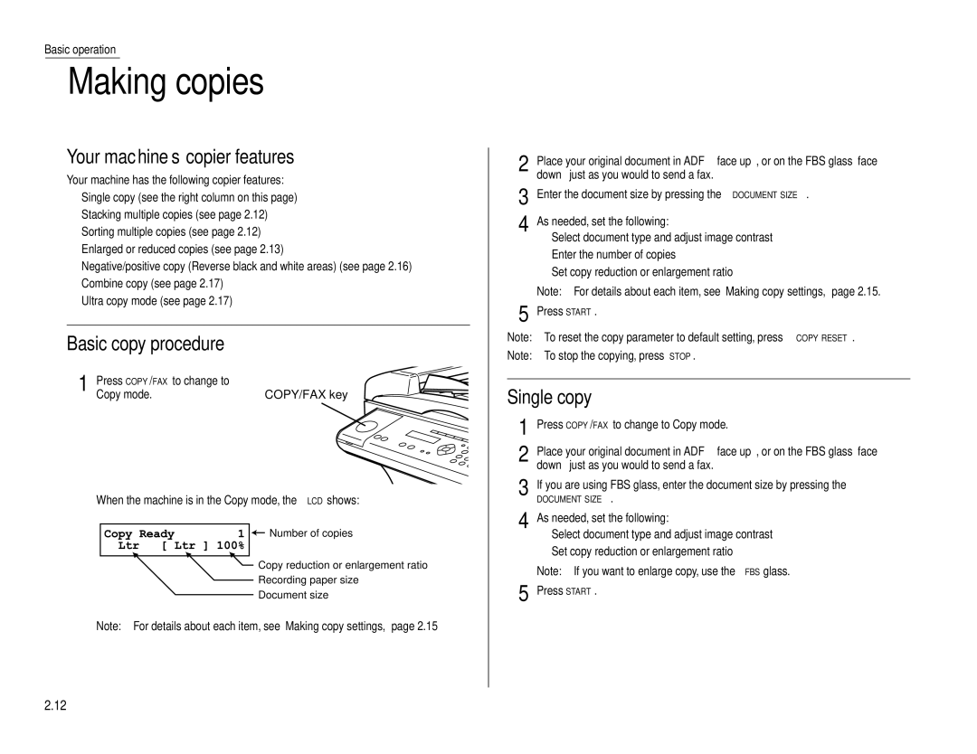 Muratec MFX-1200, MFX-1600 manual Making copies, Your machine s copier features, Basic copy procedure, Single copy 