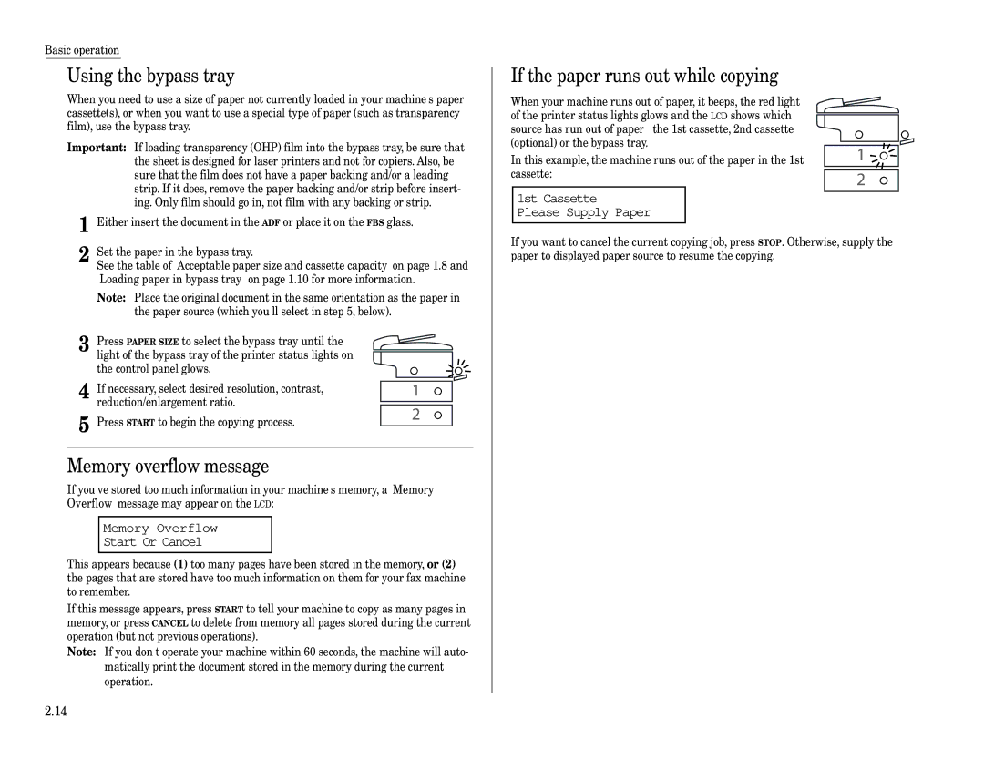 Muratec MFX-1200, MFX-1600 manual Using the bypass tray, If the paper runs out while copying 