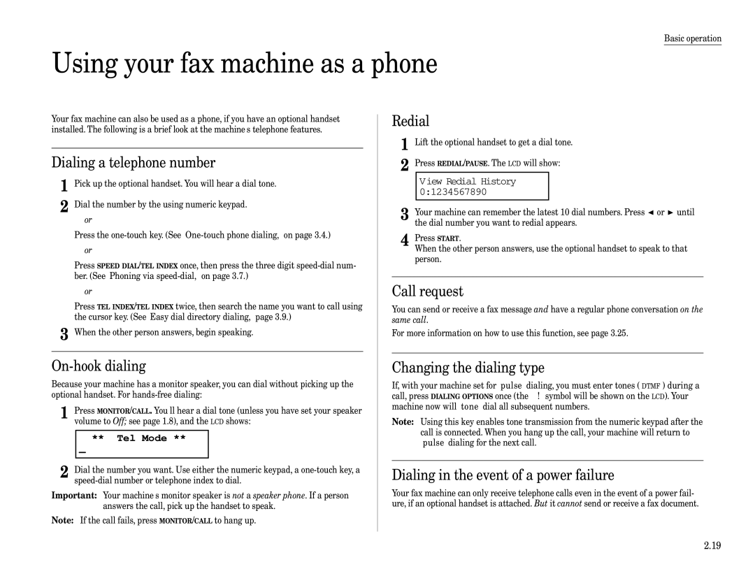 Muratec MFX-1600, MFX-1200 manual Using your fax machine as a phone 