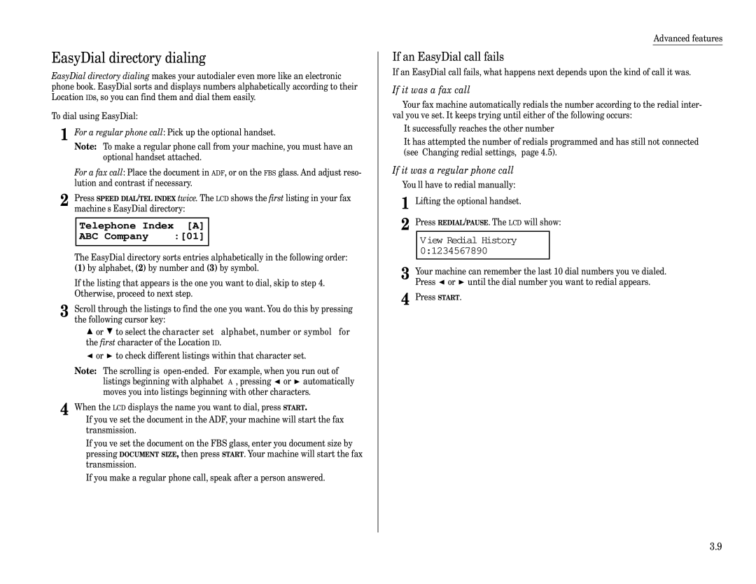 Muratec MFX-1600, MFX-1200 manual EasyDial directory dialing, If an EasyDial call fails, If it was a fax call 