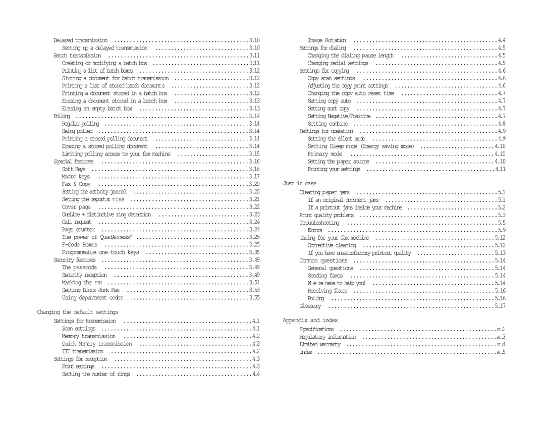 Muratec MFX-1300/1700 manual Changing the default settings, Just in case, Appendix and index 