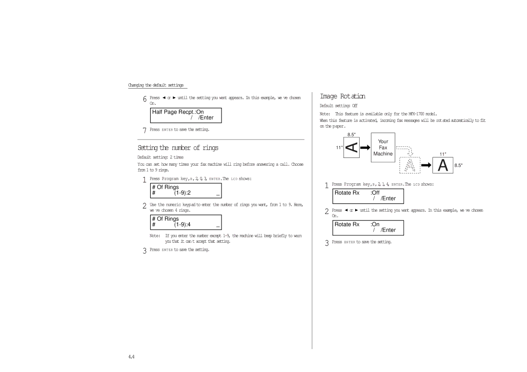 Muratec MFX-1300/1700 manual Image Rotation, Setting the number of rings 