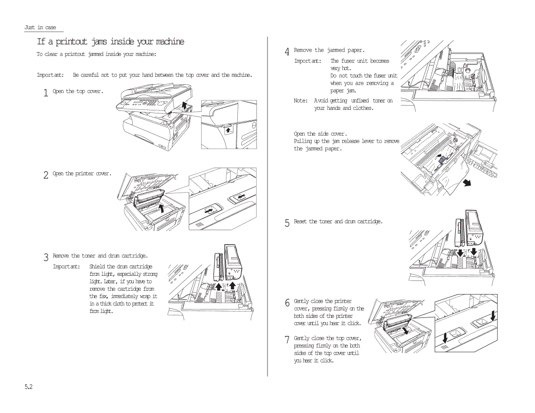 Muratec MFX-1300/1700 manual If a printout jams inside your machine, To clear a printout jammed inside your machine 