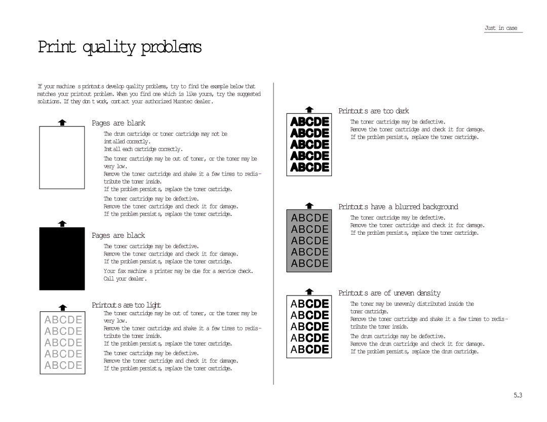 Muratec MFX-1300/1700 manual Print quality problems 