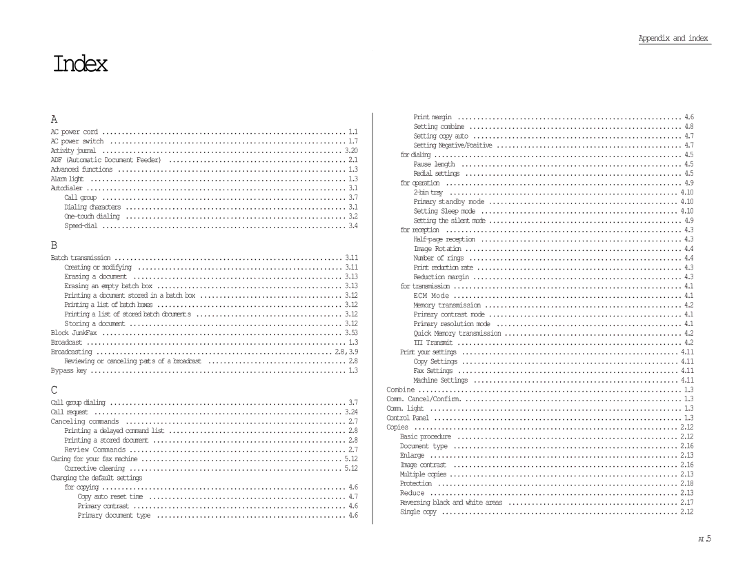 Muratec MFX-1300/1700 manual Index, Changing the default settings 