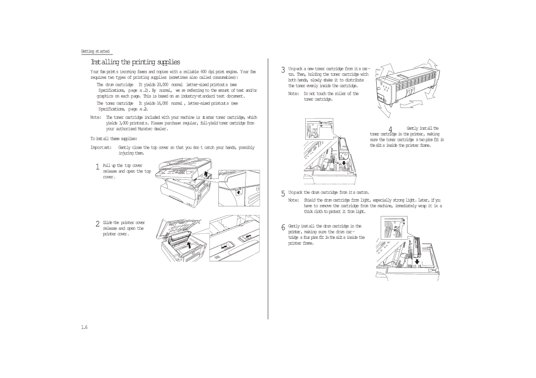 Muratec MFX-1300/1700 manual Installing the printing supplies, AI.2 Toinstall these supplies 