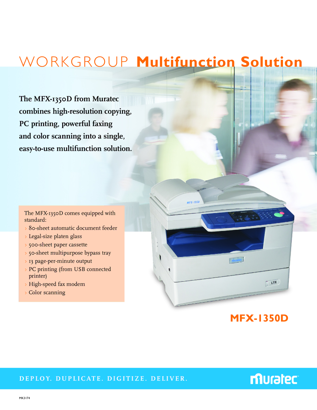 Muratec MFX-1350D manual Wo r k g ro u p Multifunction Solution 