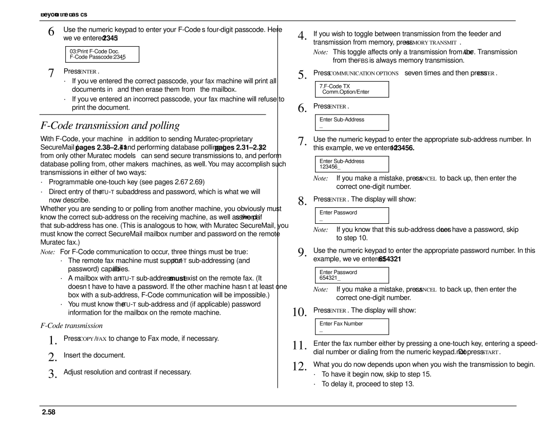 Muratec MFX-1500 manual Code transmission and polling, We’ve entered, Press Enter 