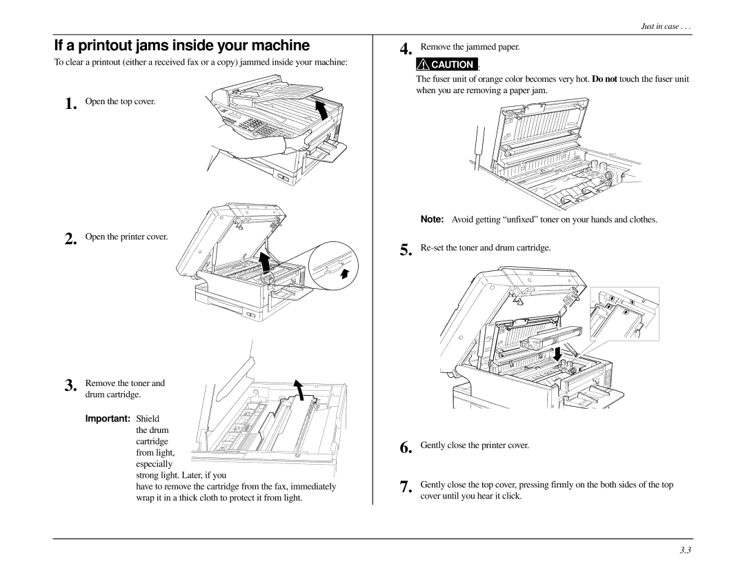 Muratec MFX-1500 manual If a printout jams inside your machine, Important Shield 