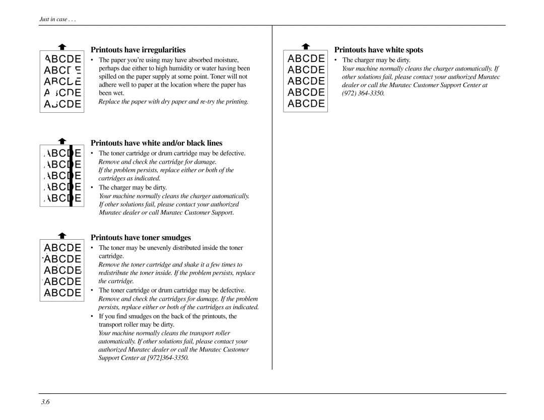 Muratec MFX-1500 manual Printouts have irregularities, ∙ The charger may be dirty 