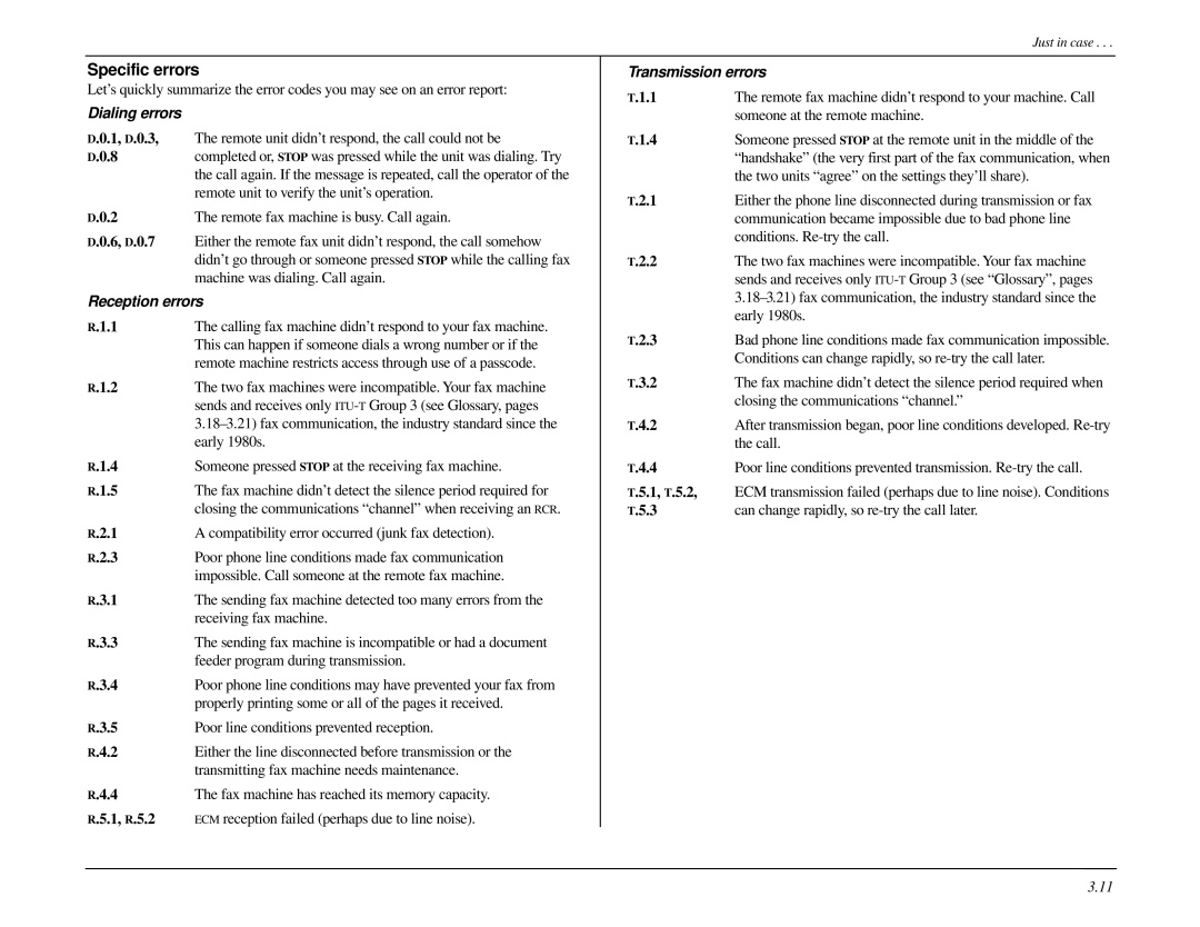 Muratec MFX-1500 manual Specific errors, 1, R.5.2, 1, T.5.2 