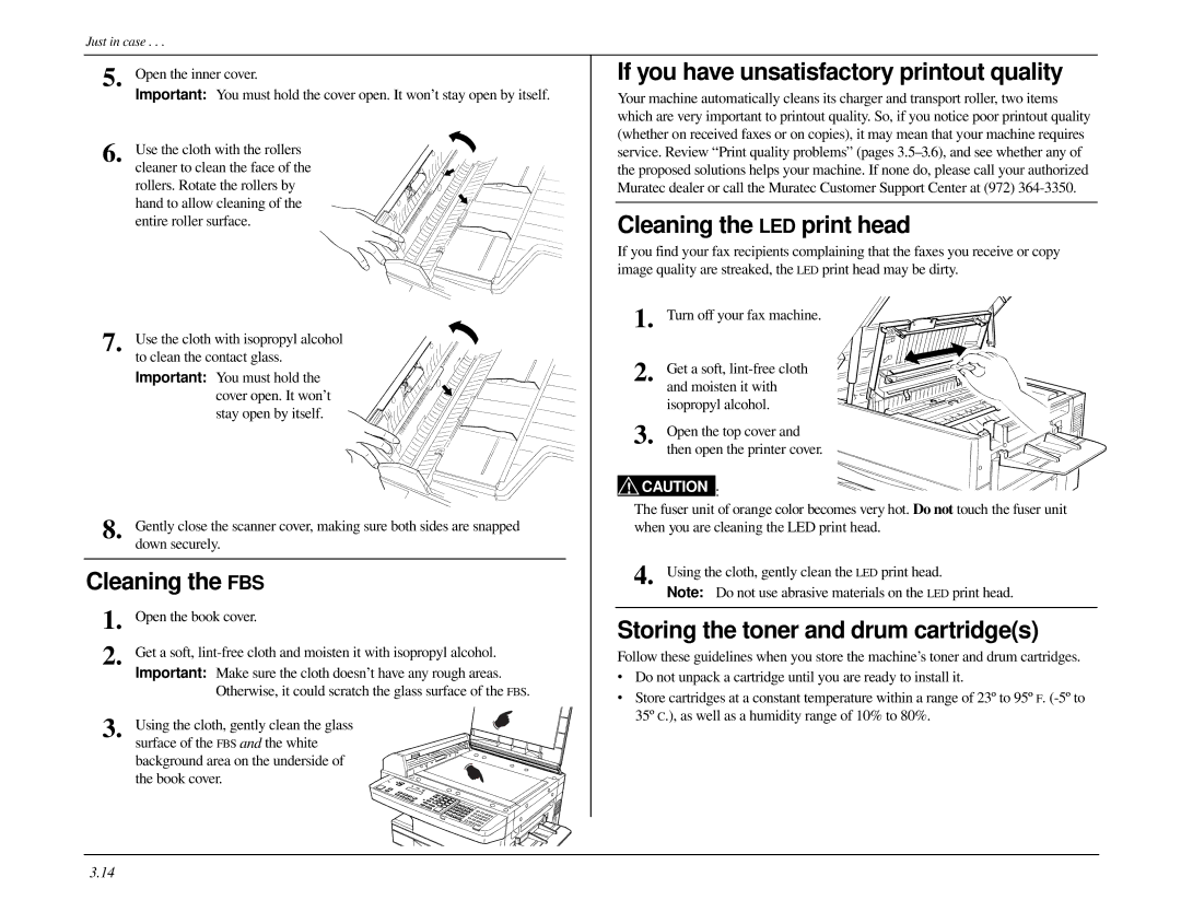 Muratec MFX-1500 manual Cleaning the FBS, If you have unsatisfactory printout quality, Cleaning the LED print head 